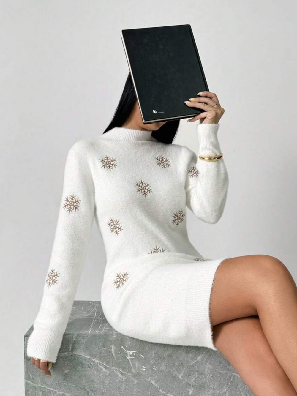 Unity Women's Autumn/Winter Turtleneck Bodycon Snowflake Pattern Long